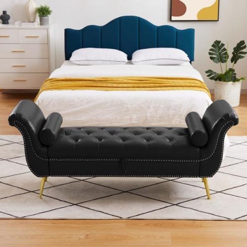 Black, PU Leather, Metal Feet Upholstered Ottoman Bedroom Lounge Ottoman Flip Top Storage Sofa Bench Black, PU Leather, Metal Feet Upholstered Ottoman Bedroom Lounge Ottoman Flip Top Storage Sofa Bench