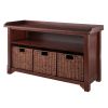 Milan 4-Pc Storage Bench with 3 Foldable Woven Baskets; Walnut