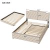 Queen Size Upholstered Platform Bed with Twin Size Trundle and 2 sets of USB Ports on each side, Linen Fabric, Beige