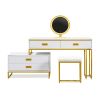 GO Modern Style Vanity Table With Movable Side Cabinet And 4-Drawers, Large Size Dressing Table With Mirror and 3-colors LED Light, Makeup Table With