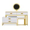 GO Modern Style Vanity Table With Movable Side Cabinet And 4-Drawers, Large Size Dressing Table With Mirror and 3-colors LED Light, Makeup Table With