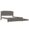 Queen Size Upholstered Platform Bed with Twin Size Trundle and 2 sets of USB Ports on each side, Linen Fabric, Gray