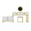 GO Modern Style Vanity Table With Movable Side Cabinet And 4-Drawers, Large Size Dressing Table With Mirror and 3-colors LED Light, Makeup Table With