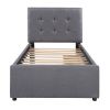Linen Upholstered Platform Bed With Headboard and Two Drawers, Twin