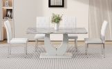Table and chair set, modern minimalist marble textured rectangular dining table. Suitable for restaurants and living rooms. Soft cushion seats. F-1280