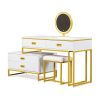 GO Modern Style Vanity Table With Movable Side Cabinet And 4-Drawers, Large Size Dressing Table With Mirror and 3-colors LED Light, Makeup Table With