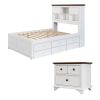 2 Pieces Wooden Captain Bedroom Set Full Bed with Trundle and Nightstand,White+Walnut