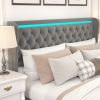King Platform Bed Frame With High headboard, Velvet Upholstered Bed with Deep Tufted Buttons, Adjustable Colorful LED Light Decorative Headboard, Wide