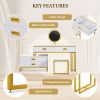 GO Modern Style Vanity Table With Movable Side Cabinet And 4-Drawers, Large Size Dressing Table With Mirror and 3-colors LED Light, Makeup Table With