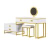 GO Modern Style Vanity Table With Movable Side Cabinet And 4-Drawers, Large Size Dressing Table With Mirror and 3-colors LED Light, Makeup Table With