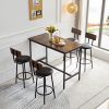 Bar industrial style five-piece set, four soft bags with backrest bar chairs, industrial style iron wood table set, suitable for kitchen, restaurant,