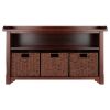Milan 4-Pc Storage Bench with 3 Foldable Woven Baskets; Walnut