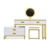 GO Modern Style Vanity Table With Movable Side Cabinet And 4-Drawers, Large Size Dressing Table With Mirror and 3-colors LED Light, Makeup Table With