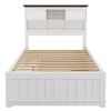 2 Pieces Wooden Captain Bedroom Set Full Bed with Trundle and Nightstand,White+Walnut