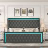 King Platform Bed Frame With High headboard, Velvet Upholstered Bed with Deep Tufted Buttons, Adjustable Colorful LED Light Decorative Headboard, Wide