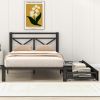 Metal Platform Bed with 2 Drawers;  Twin (Black)