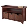 Milan 4-Pc Storage Bench with 3 Foldable Woven Baskets; Walnut