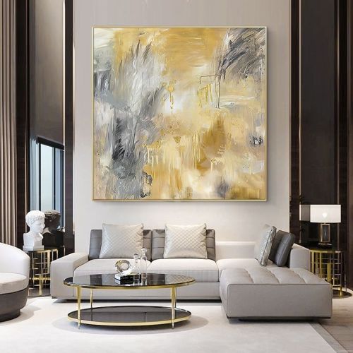 Yellow Gray Hand Painted Abstract Oil Canvas Painting Gold Wall Art Picture For Living Room Bedroom Home Decor Yellow Gray Hand Painted Abstract Oil Canvas Painting Gold Wall Art Picture For Living Room Bedroom Home Decor