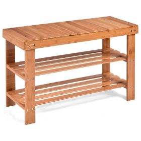 Living Room Entryway Bamboo Shoe Shelf Organizer Shoe Bench (Color: Natural)