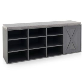 9-cube Shoe Bench with Adjustable Shelves and Removable Padded Cushion (Color: Gray)