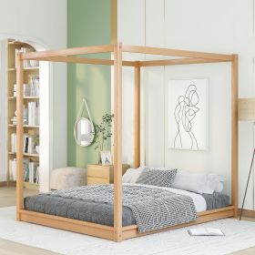 Queen Size Canopy Platform Bed with Support Legs (Color: Natural)