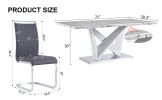 1 table and 8 chairs set.Modern Grey MDF Faux Marble Dining Table with Double V-Shaped Supports.Paired with 8 modern PU artificial leather soft cushio