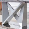 1 table and 8 chairs set.Modern Grey MDF Faux Marble Dining Table with Double V-Shaped Supports.Paired with 8 modern PU artificial leather soft cushio