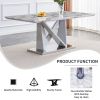 1 table and 8 chairs set.Modern Grey MDF Faux Marble Dining Table with Double V-Shaped Supports.Paired with 8 modern PU artificial leather soft cushio